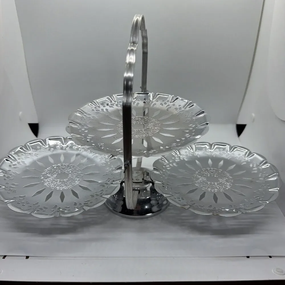 Vintage Chrome 3-Tier Folding Serving Tray Made in Hong Kong Retro Decor